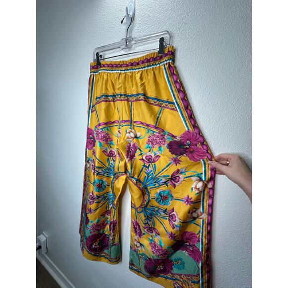 La DoubleJ Yellow Multi-Color Printed Silk Pull-on Palazzo Pant XL - Picture 9 of 16